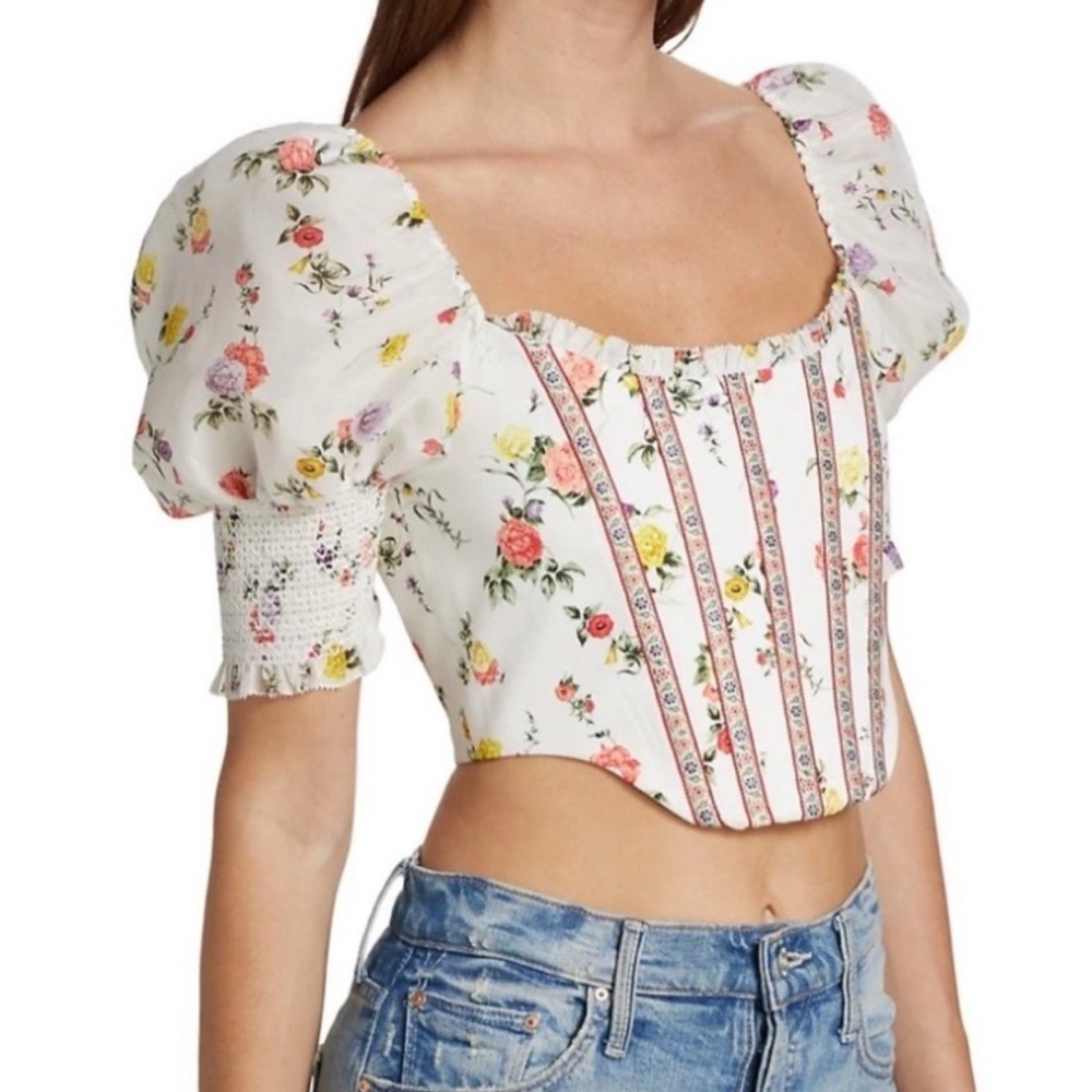 ALICE + OLIVIA Audie floral-print cotton-blend poplin & twill corset top size 10